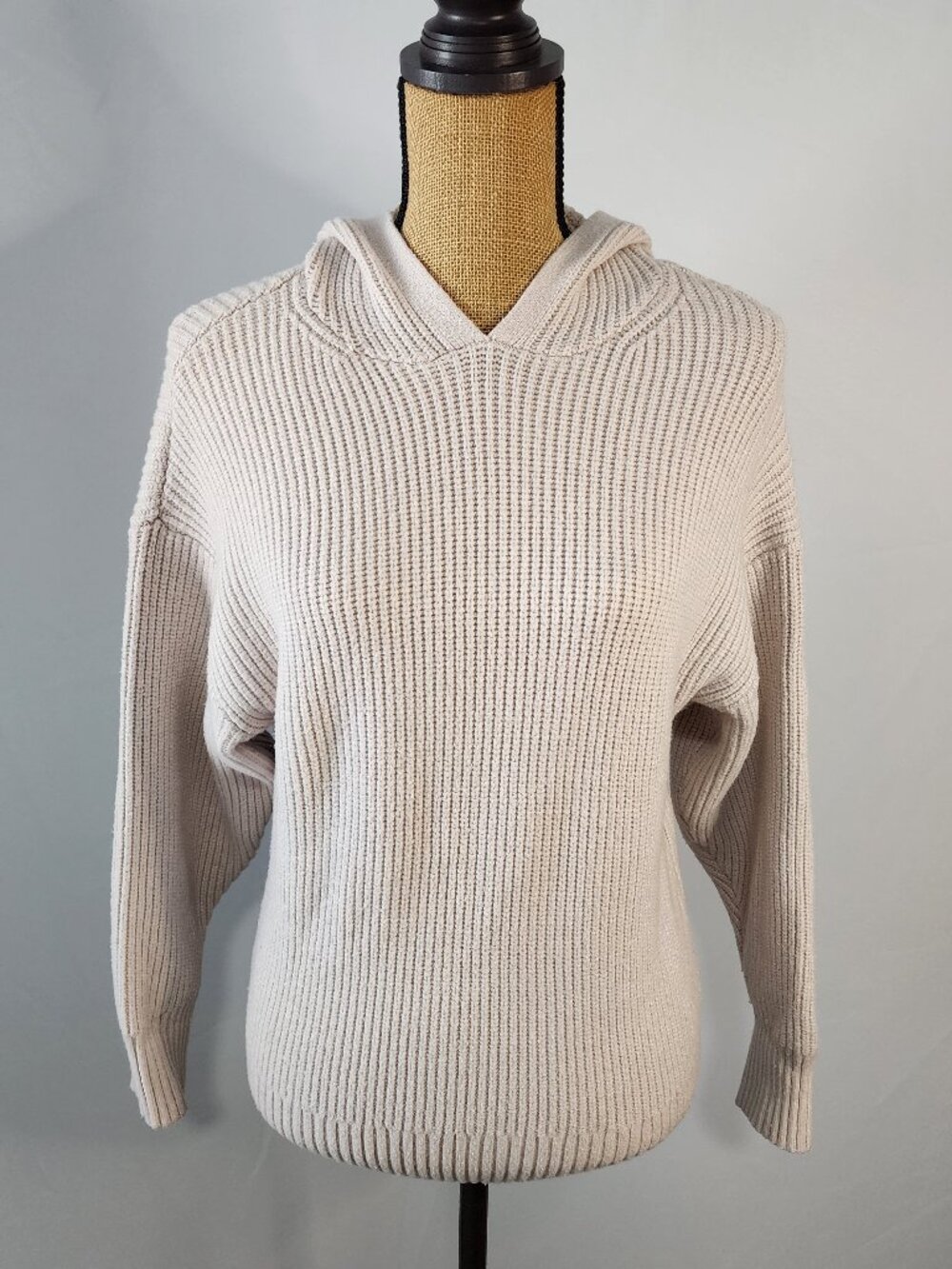 Wild Fable Cream Ribbed Knit Hoodie Sweater XS